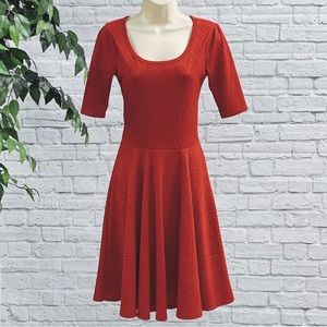 LuLaRoe True RED Textured Scoop Neck Midi Dress 3/4 Sleeve Fit & Flare Sz XS